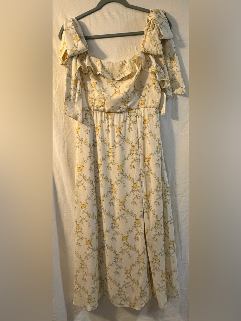 Trixxi Los Angeles Cream Midi Dress with Yellow Floral Print